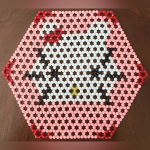Hello Kitty Beaded Doily! Decor Accent. Made w/ 8mm Faceted Beads